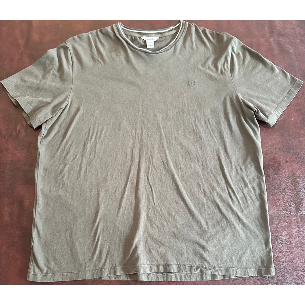 Calvin Klein Mens XL Short Sleeve Crewneck T-Shirt Olive Green Gray CK Logo